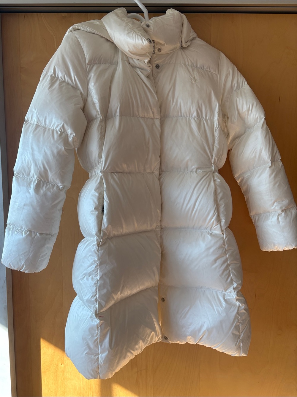 Polo by Ralph Lauren Cream Quilted Long Puffer Coat with Hood